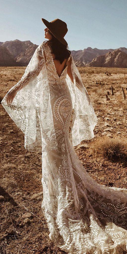 barnyard wedding dresses sheath v back train lace floraandlane