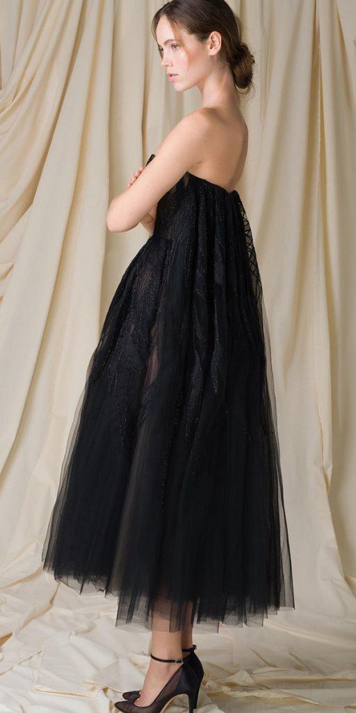 black wedding dresse tea length simple strapless neckline paolo_sebastian