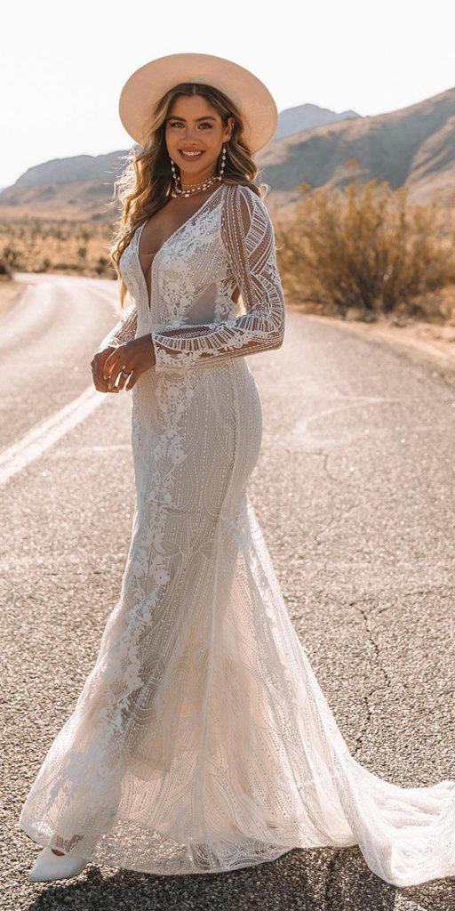 boho wedding dresses with sleeves sheath lace barn rustic loversxsociety