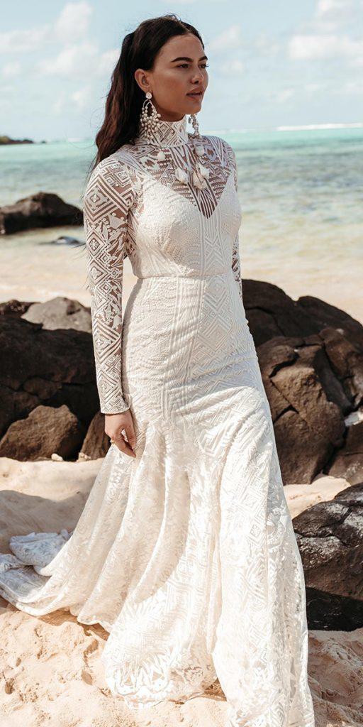 boho wedding dresses with sleeves sheath lace beach ruedeseine
