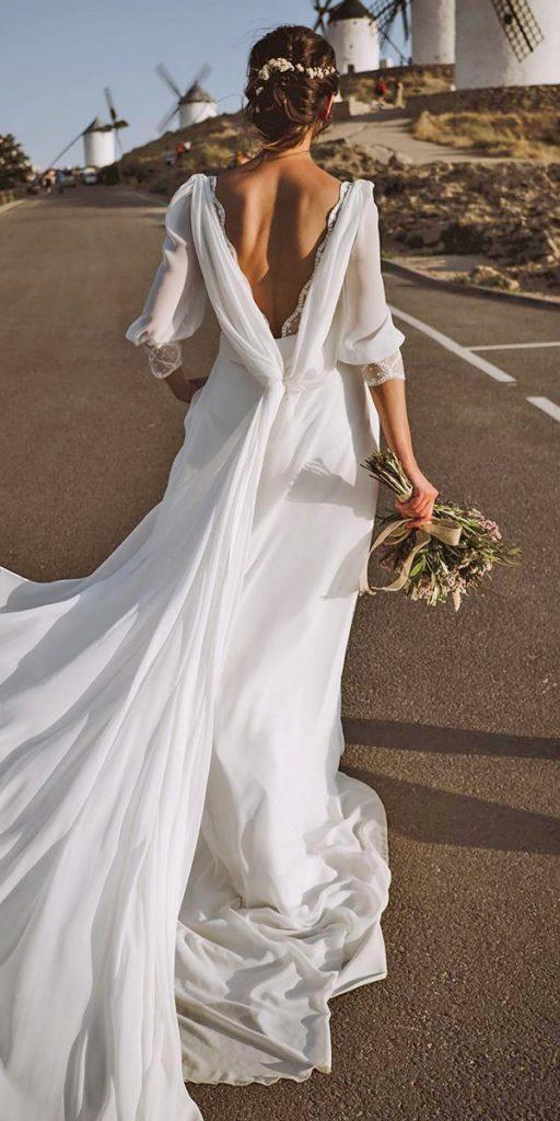 boho wedding dresses with sleeves simple v back train boho mariabaraza
