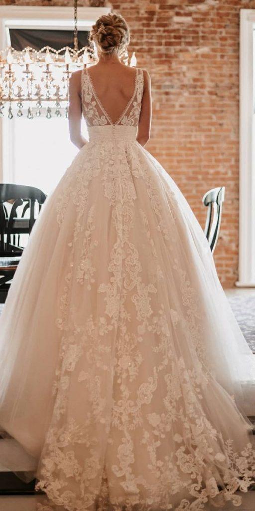 lace ball gown wedding dresses v back train justinalexander