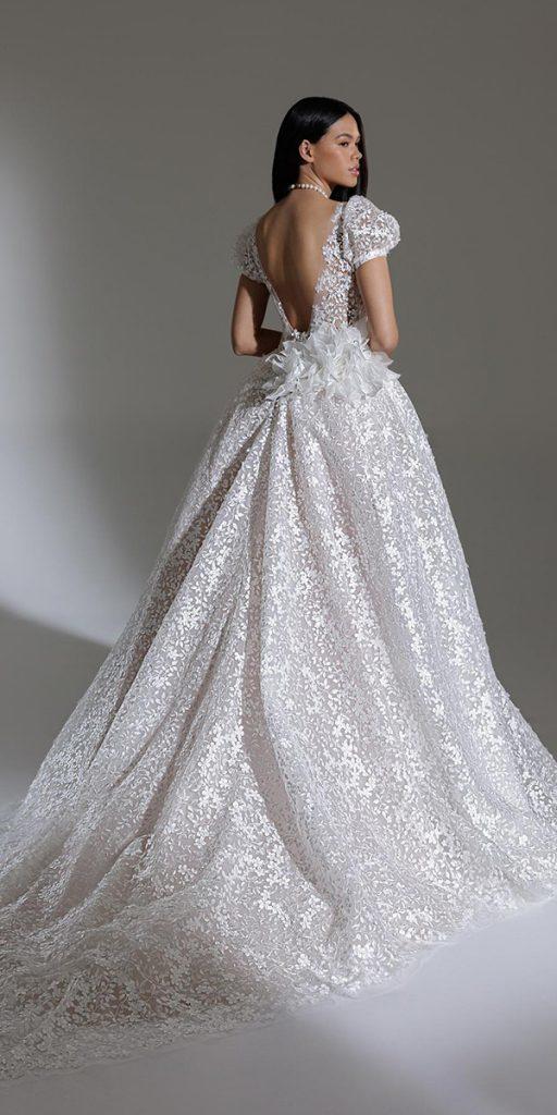 lace ball gown wedding dresses with cap sleeves v back pninatornai