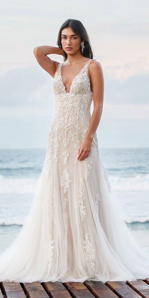 lace beach wedding dresses a v neckline watters