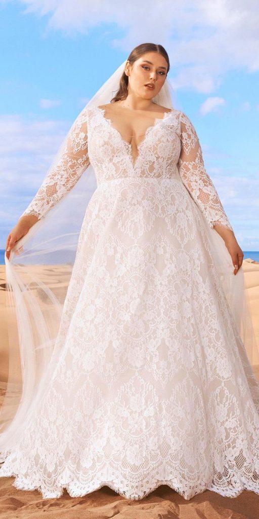 plus size wedding dresses a line with long sleeves pronovias