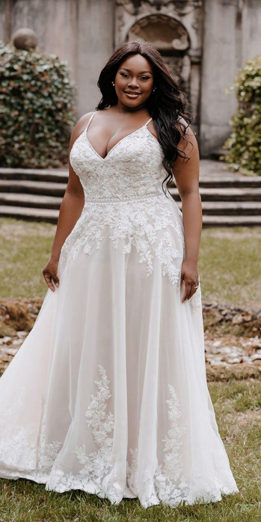 lace plus size wedding dresses a line with spaghetti straps country allure