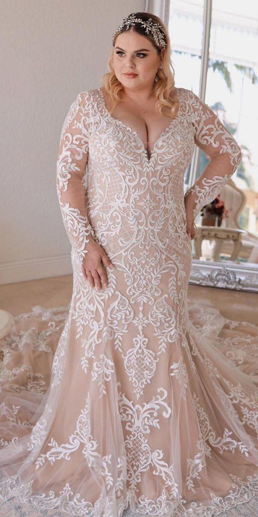 lace plus size wedding dresses mermaid with long sleeves vintage maggiesottero
