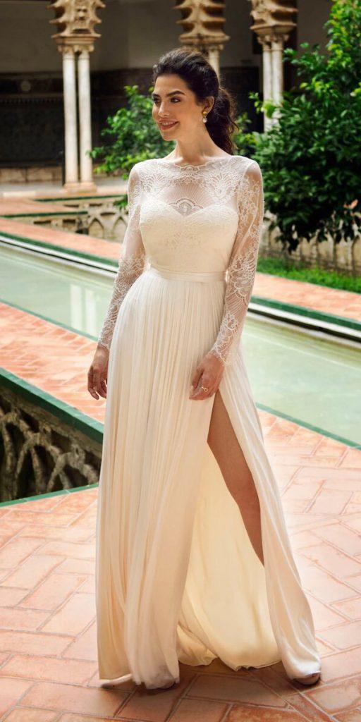 long sleeve wedding dresses a line delicate lace catherinedeane