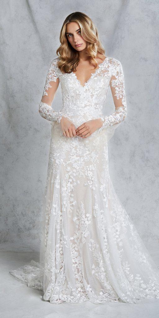 long sleeve wedding dresses fit and flare illusion lace v spring fall hayley paige