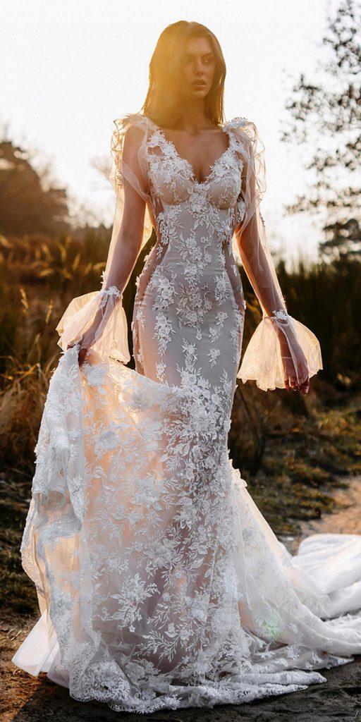 long sleeve wedding dresses fit and flare lace rustic sexy galialahav
