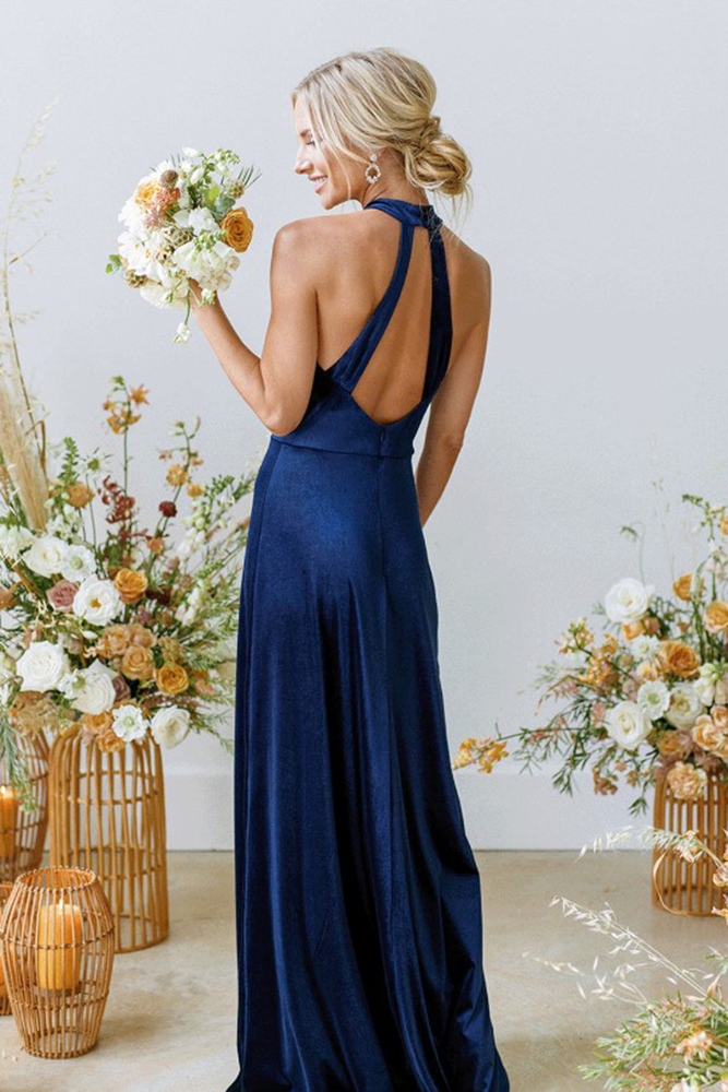 navy bridesmaid dresses long velvet simple revelry