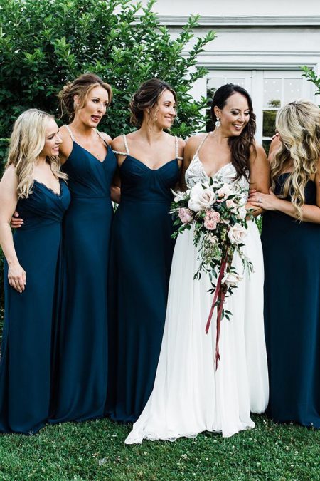 White And Navy Bridesmaid Dress Bridal Party Navy And White Wedding Outfits  Bridal Party Light