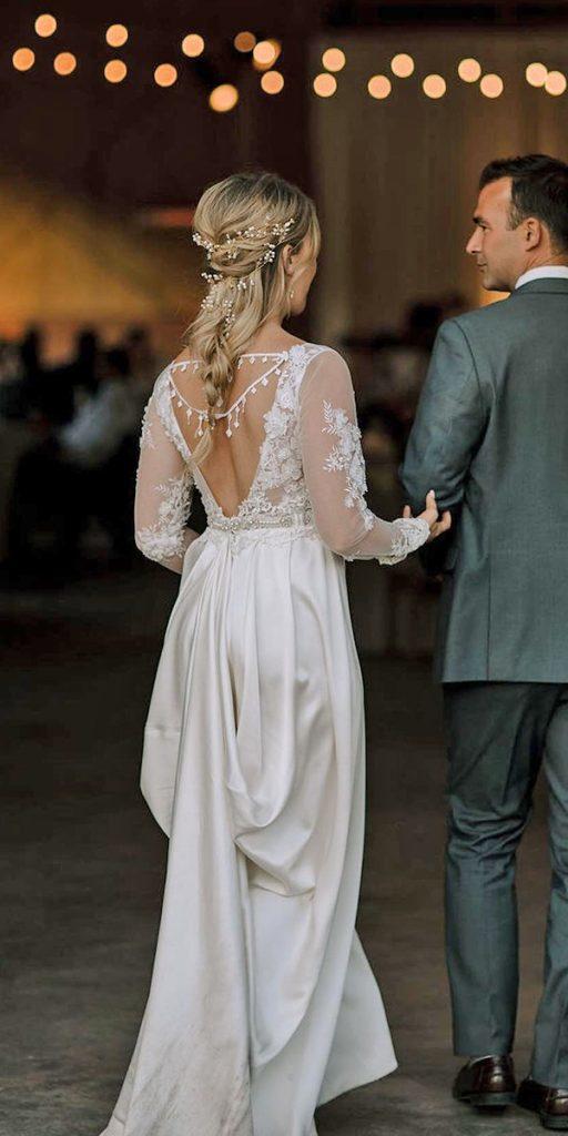rustic wedding dresses a line with long sleeves open back clairepettibone