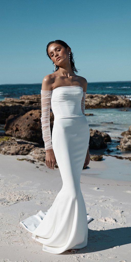 summer wedding dresses simple off the shoulder with illusion sleeves kyha