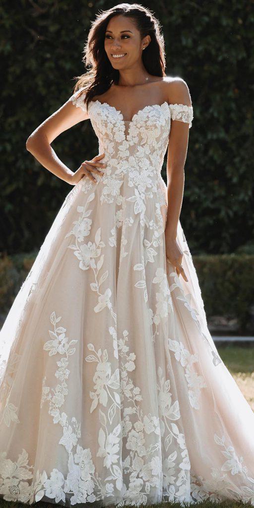 top wedding dresses a line off the shoulder lace allurebridals
