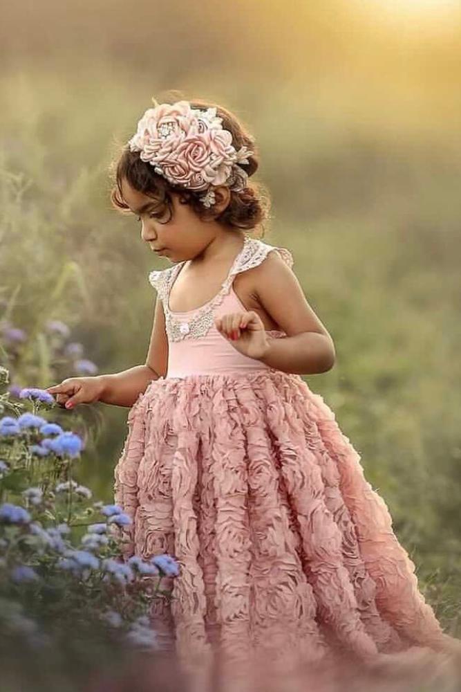 vintage flower girl dresses blush with3d floral dollcakevintage