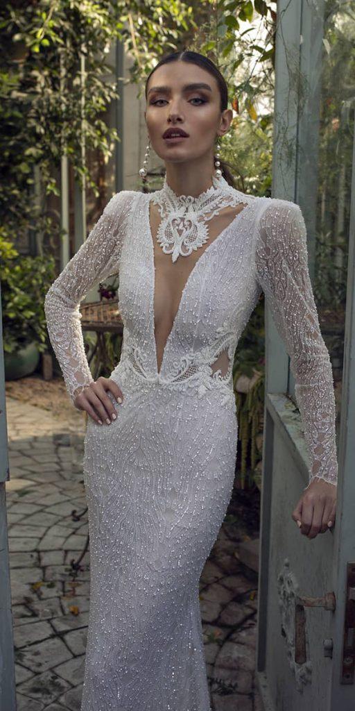 vintage wedding dresses with sleeves deep v neckline sexy lian_rokman