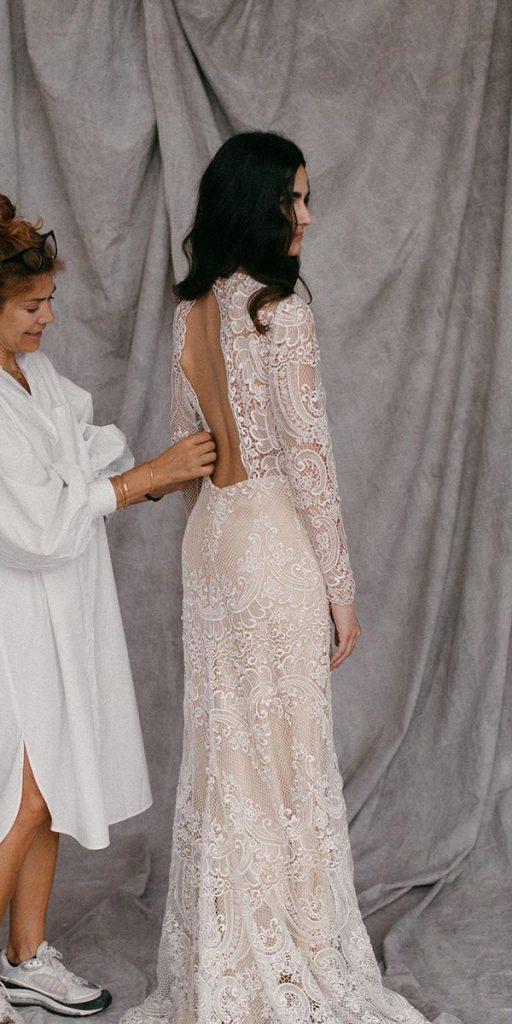 vintage wedding dresses with sleeves lace open back immaclenovias