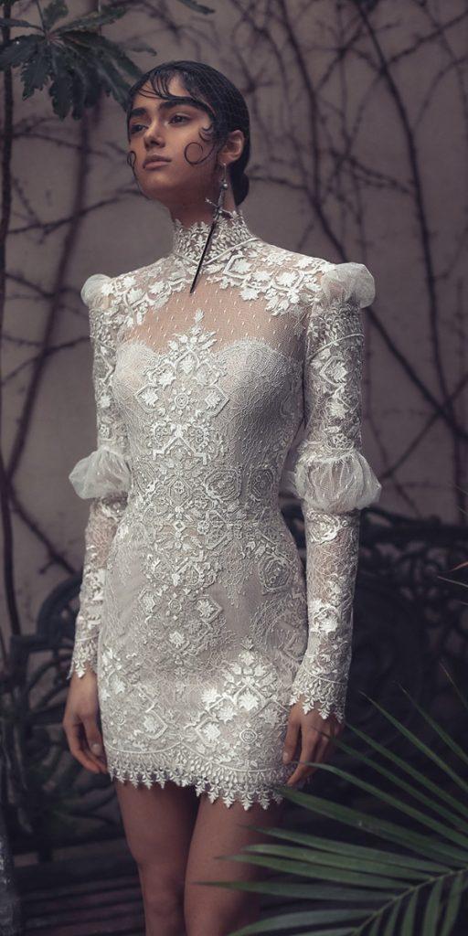 vintage wedding dresses with sleeves short high neck lace kimkassascouture