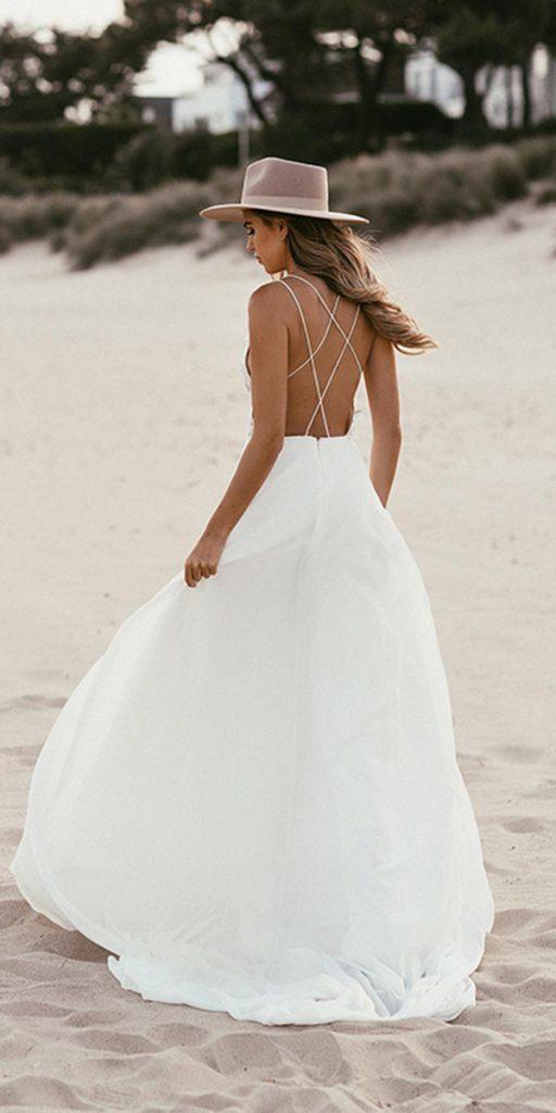 beach destination wedding dresses flowy simplw backless spaghetti straps chelseawhite