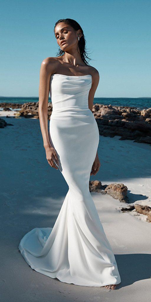 beach destination wedding dresses mermaid simple strapless neckline kyha