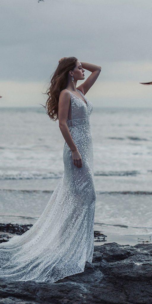 beach destination wedding dresses sheath sequins silver allure