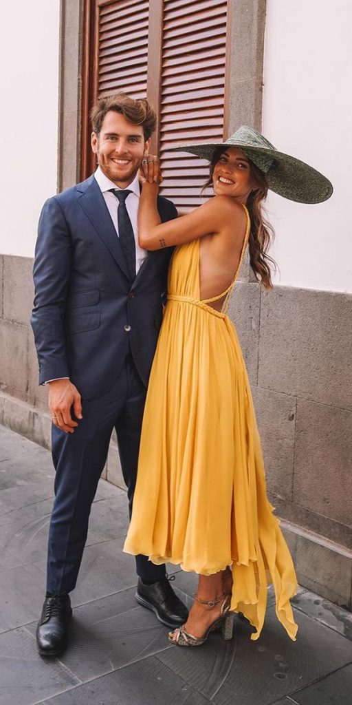 beach wedding guest dresses casual yellow tea length aliciaruedaatelier