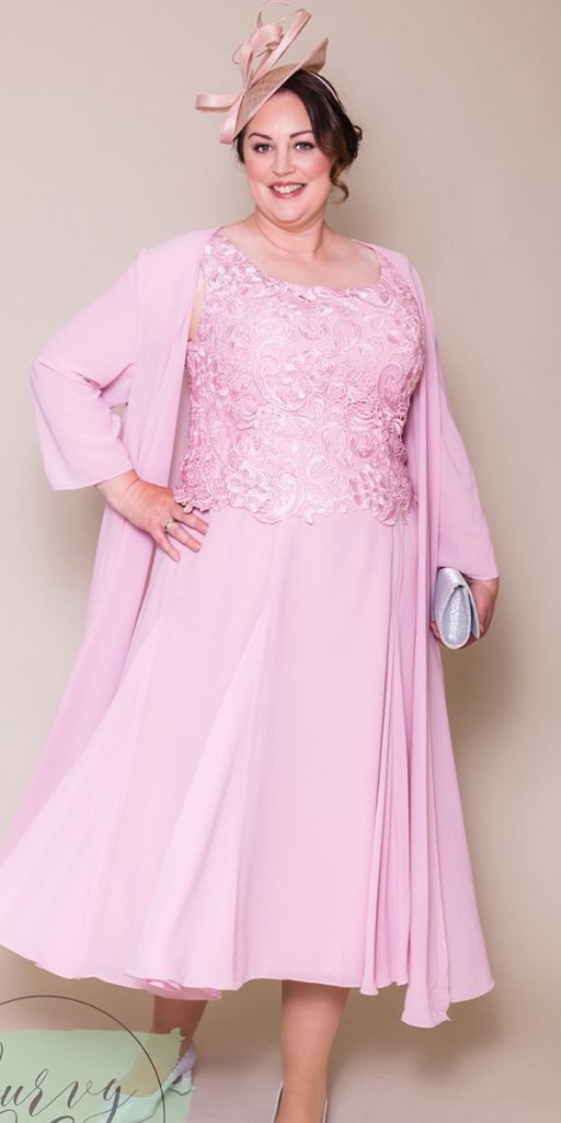 flattering mother of the bride dresses for plus sizes pink with cape curvychic
