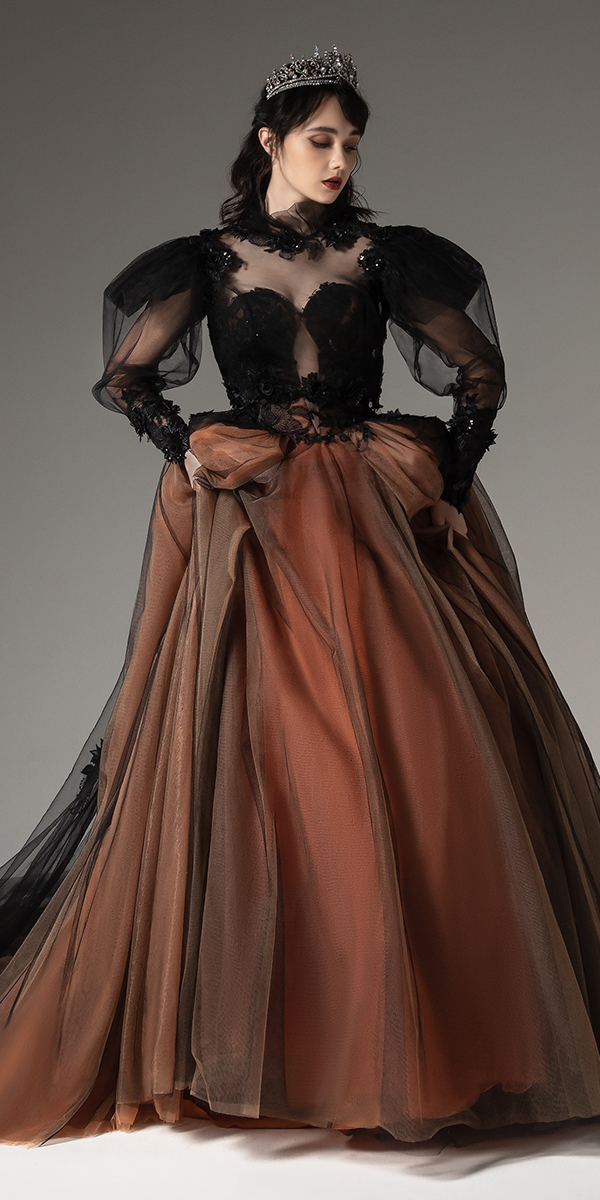 gothic wedding dresses balll gown with long sleeves victorian lace cocomelody