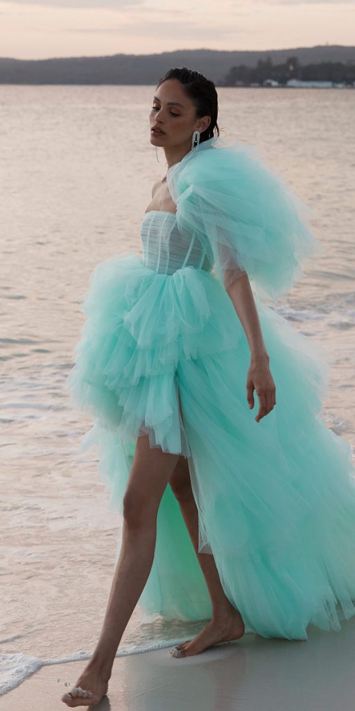 high low wedding dresses green simple beach ruffled skirt kyha