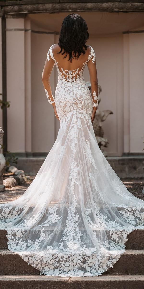 illusion long sleeve wedding dresses fit and flare low back lace allure