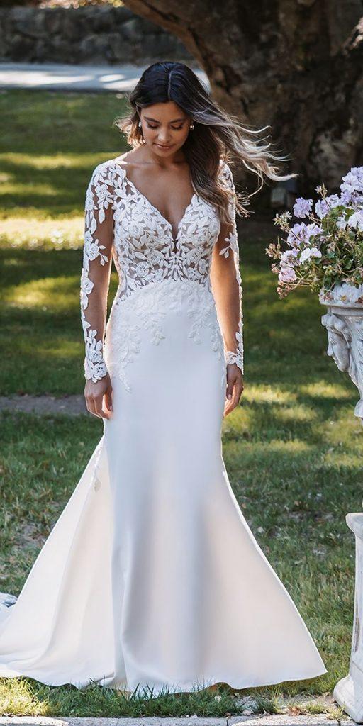 illusion long sleeve wedding dresses mermaid lace sexy allure
