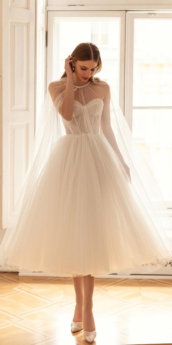 knee length wedding dresses sweetheart neckline with cape eva lendel