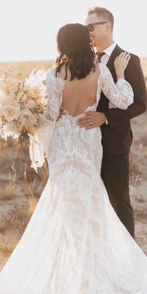lace boho wedding dresses open back with long sleeves rustic allure