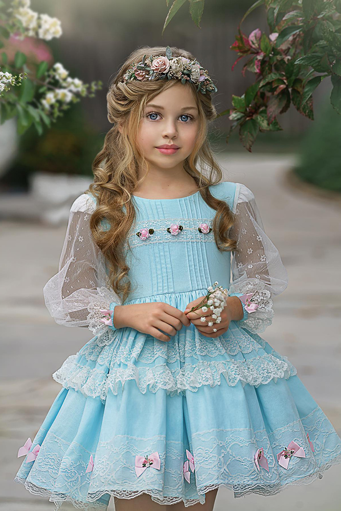 lace flower girl dresses blue with long sleeves dollcakevintage