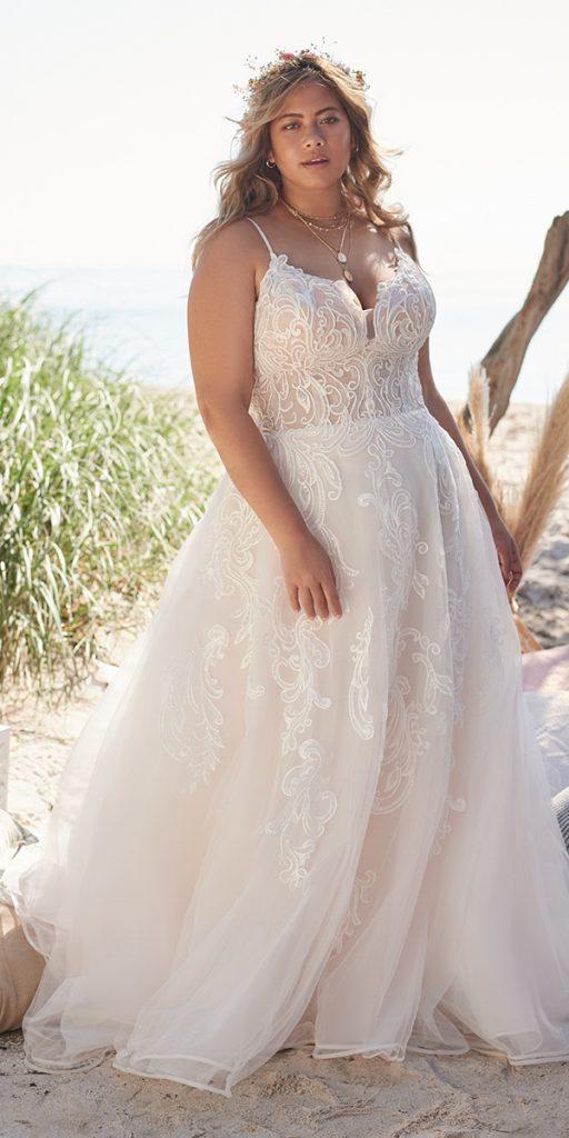lace plus size wedding dresses boho rustic beach with spaghetti straps maggie sottero