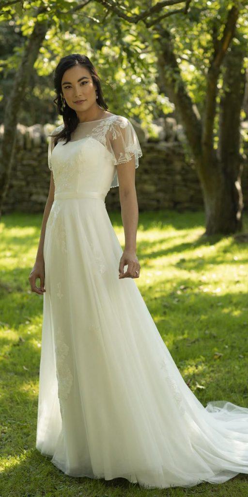 modest wedding dresses with sleeves a line boho with cap sleeves true bride