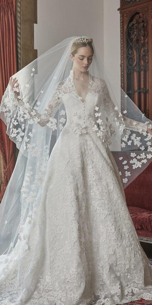  modest wedding dresses with sleeves a line full lace with veil victorian sareh nouri