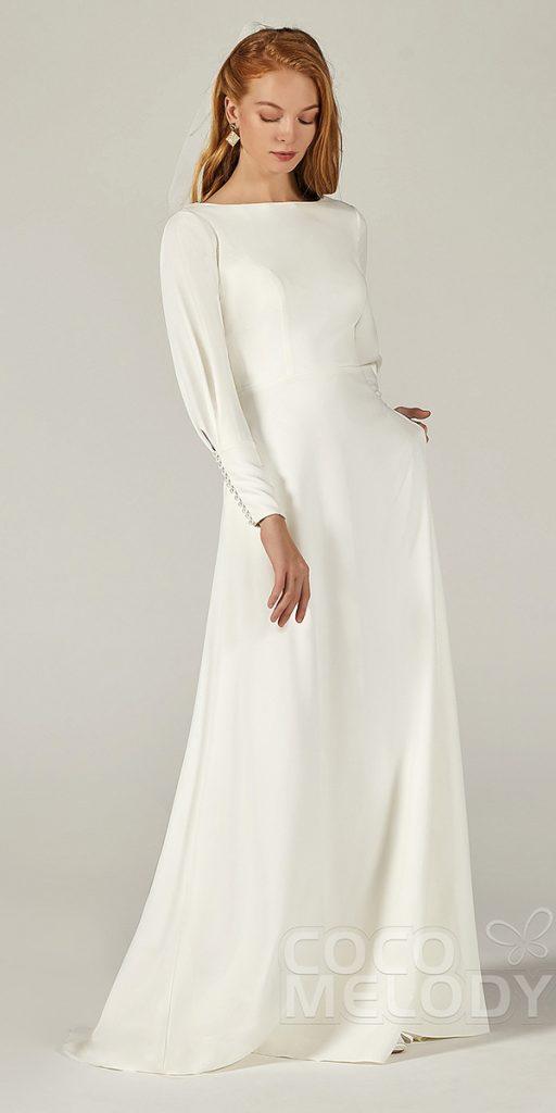 modest wedding dresses with sleeves sheath simple cocomelod