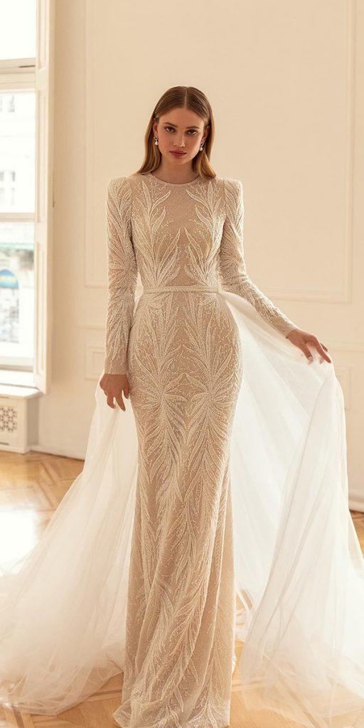 modest wedding dresses with sleeves sheath with overskirt elegant evalendel