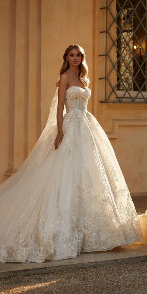 princess wedding dresses sweetheart strapless neckline lace millanova