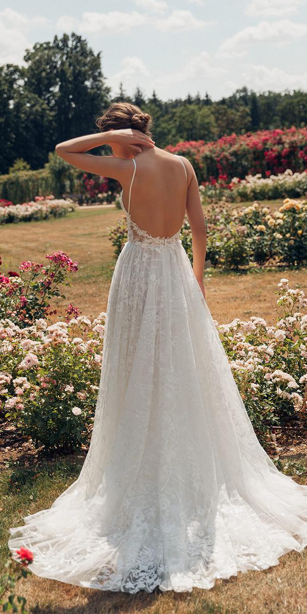 rustic lace wedding dresses a line with spaghetti straps backless boho daalarna