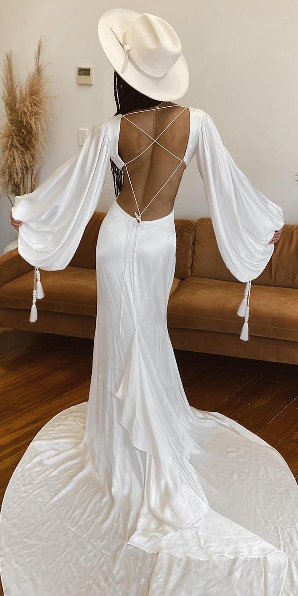 simple wedding dresses with sleeves backless boho country ruedeseine