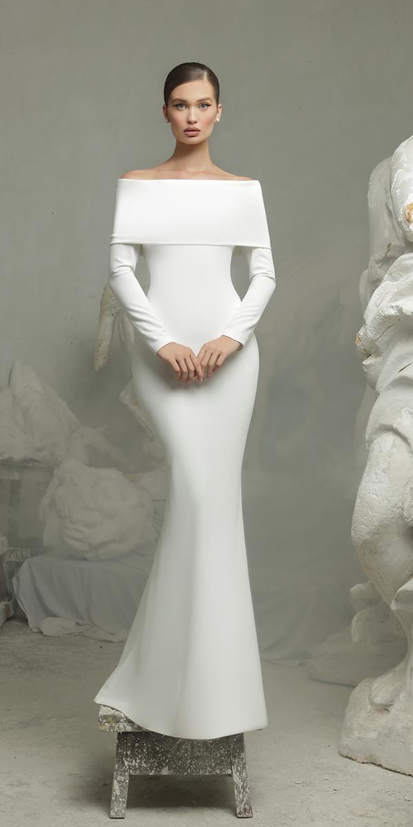 simple wedding dresses with sleeves off the shoulder with long sleeves tarik