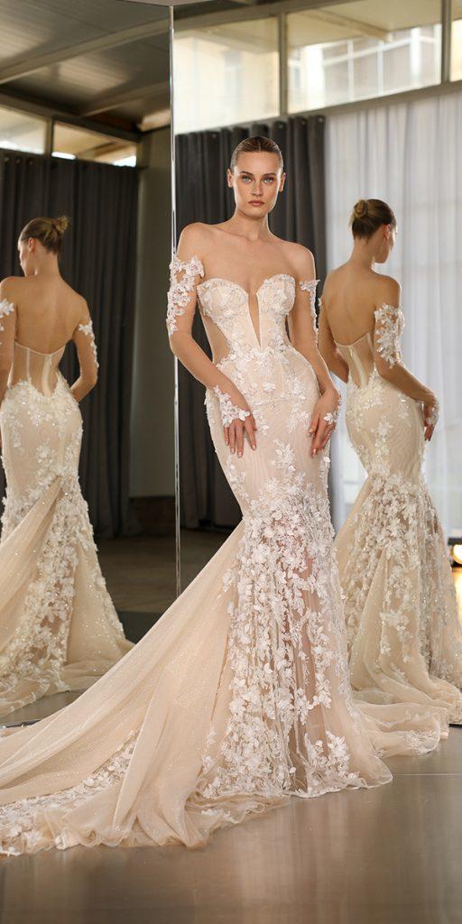 sweethear mermaid wedding dresses off the shoulder with illusion sleeves lace galia lahav