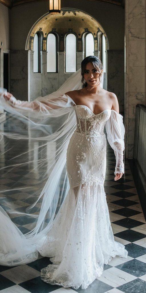 sweetheart mermaid wedding dresses off the shoulder with sleeves sexy galialahav
