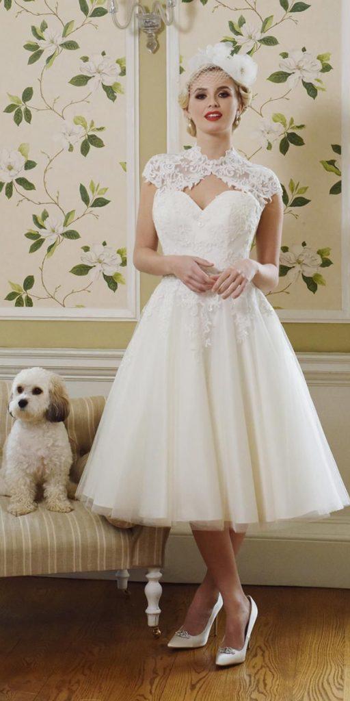 vintage lace wedding dresses tea length with cape sweetheart neckline true