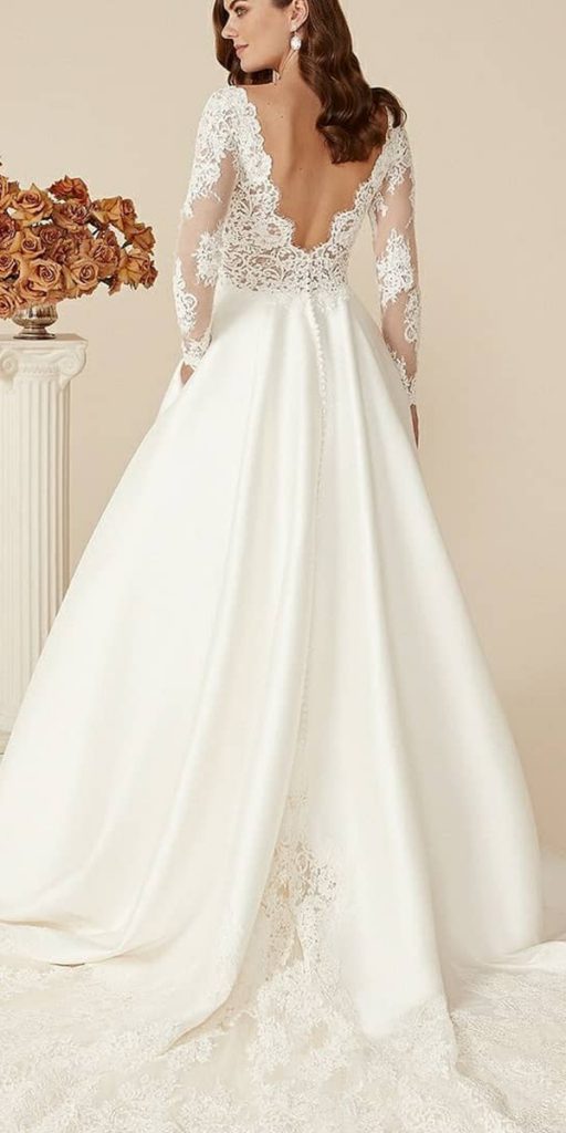 wedding dresses with lace sleeves ball gown v back justinalexander