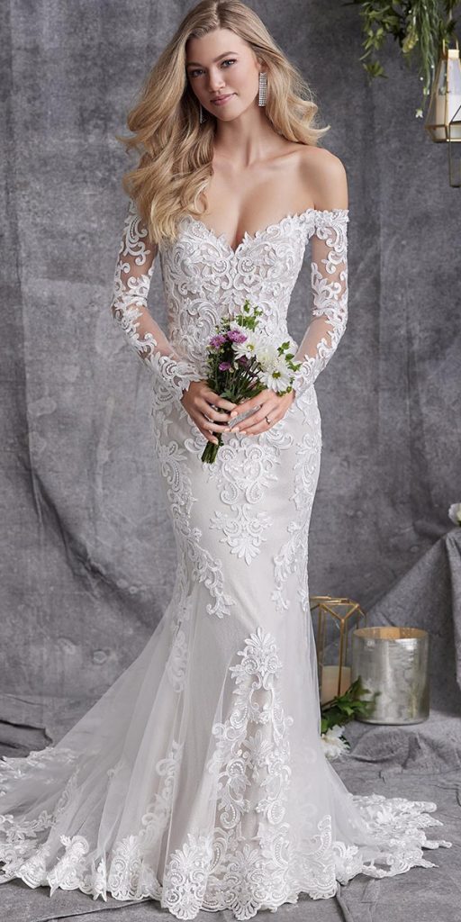  wedding dresses with lace sleeves mermaid off the shoulder sweetheart neckline maggie sottero