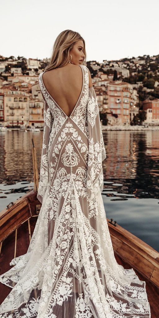 bohemian wedding dresses v back lace beach rustic ruedeseine